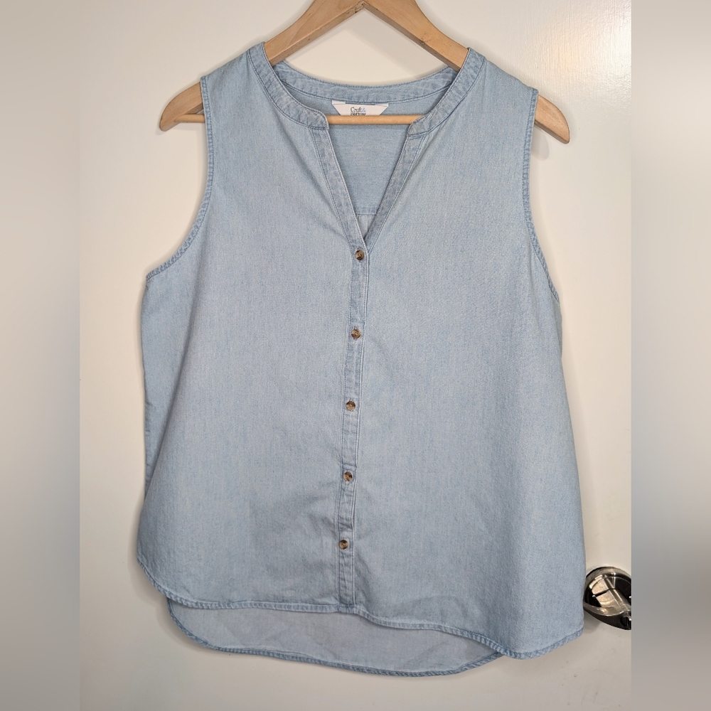 Croft & Barrow Sleeveless Chambray Denim Button Front Top Large